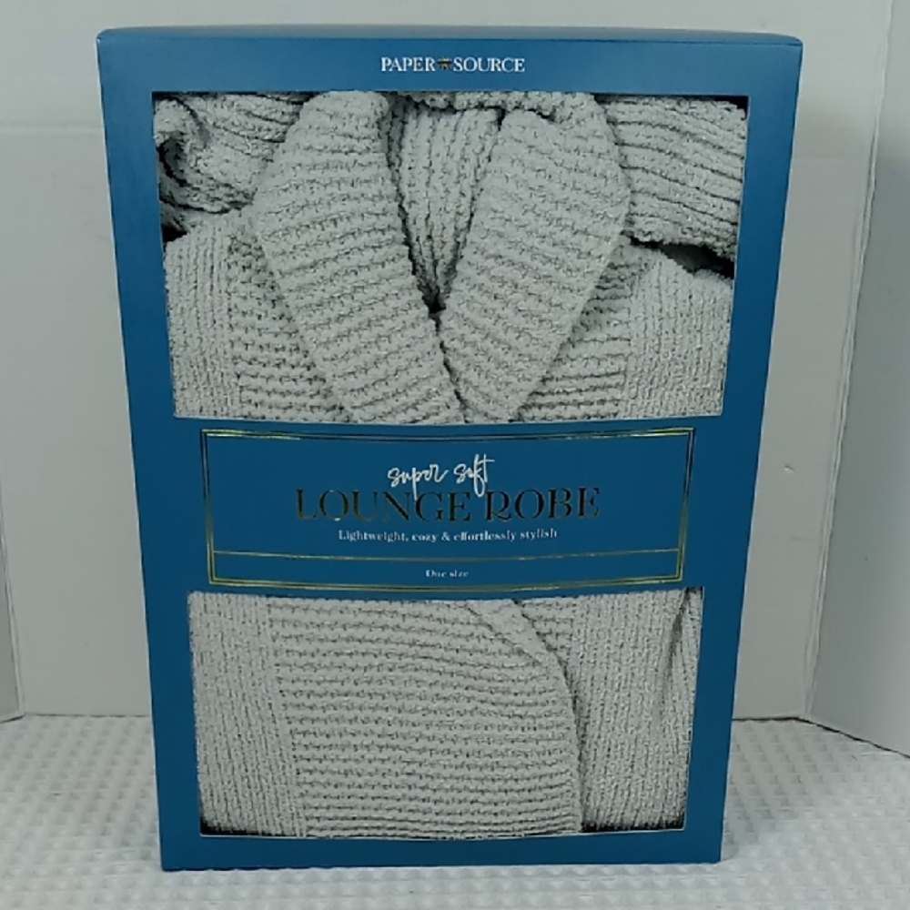 NIB Paper Source Super Soft Long Sleeve Lounge Robe w/ Belt O/S 42" Length Gray